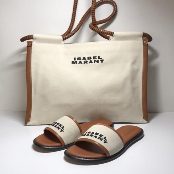 New Authentic Isabel Marant Beige and Black Slides - Picture 1 of 11